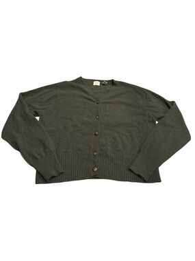Vintage Lambswool Silk Blend GAP Women's Forest Green Button-Up V-Neck Cardigan